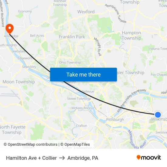 Hamilton Ave + Collier to Ambridge, PA map