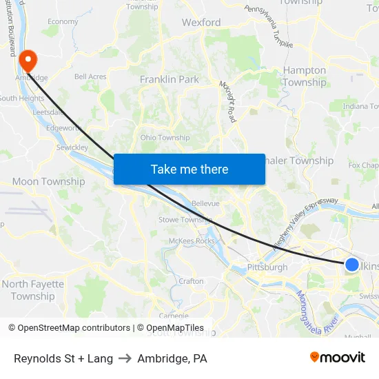 Reynolds St + Lang to Ambridge, PA map