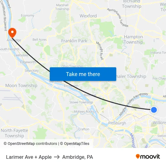 Larimer Ave + Apple to Ambridge, PA map