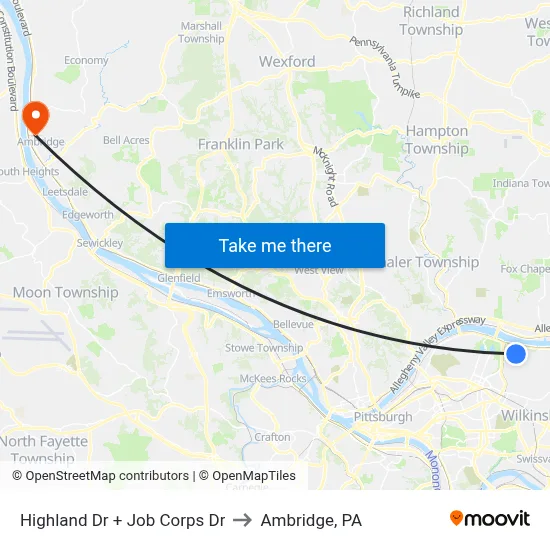 Highland Dr + Job Corps Dr to Ambridge, PA map