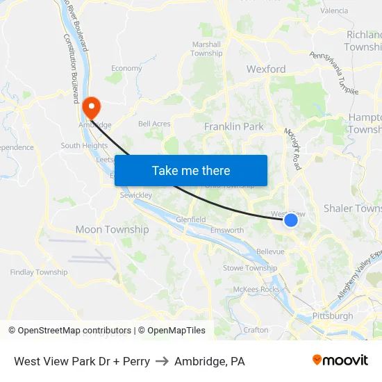 West View Park Dr + Perry to Ambridge, PA map