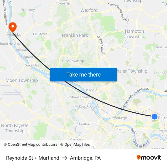 Reynolds St + Murtland to Ambridge, PA map