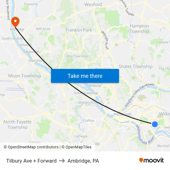 Tilbury Ave + Forward to Ambridge, PA map