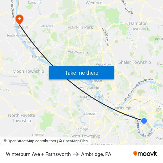 Winterburn Ave + Farnsworth to Ambridge, PA map