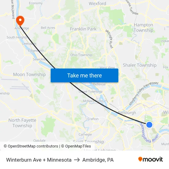 Winterburn Ave + Minnesota to Ambridge, PA map