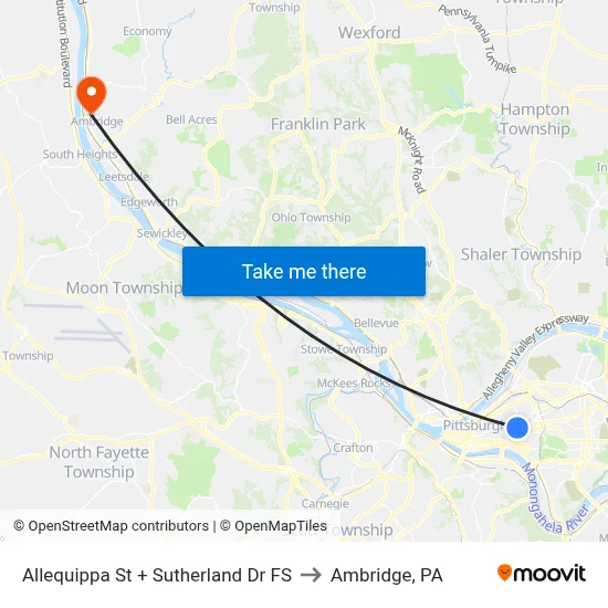 Allequippa St + Sutherland Dr FS to Ambridge, PA map