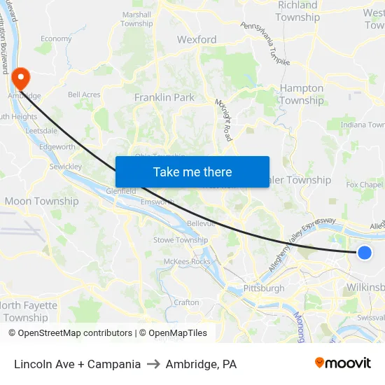 Lincoln Ave + Campania to Ambridge, PA map