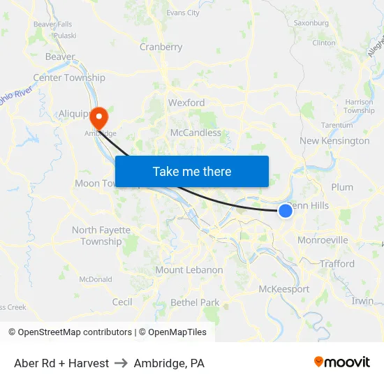 Aber Rd + Harvest to Ambridge, PA map