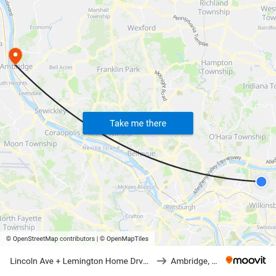 Lincoln Ave + Lemington Home Drvwy to Ambridge, PA map