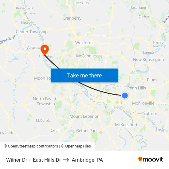 Wilner Dr + East Hills Dr to Ambridge, PA map