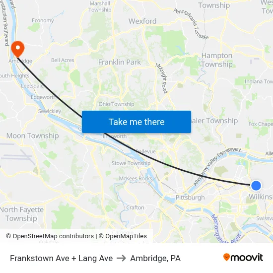 Frankstown Ave + Lang Ave to Ambridge, PA map