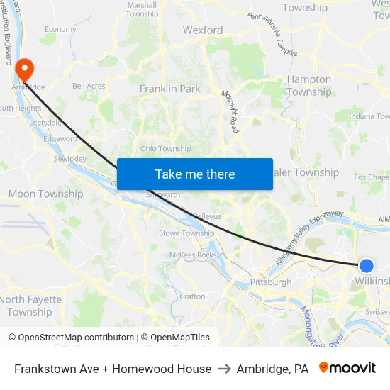 Frankstown Ave + Homewood House to Ambridge, PA map
