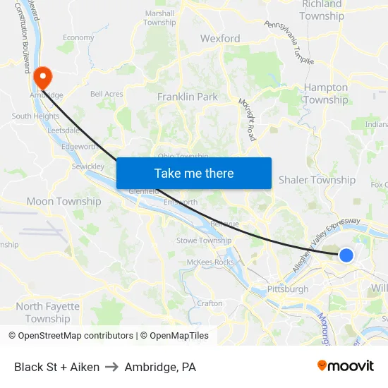Black St + Aiken to Ambridge, PA map