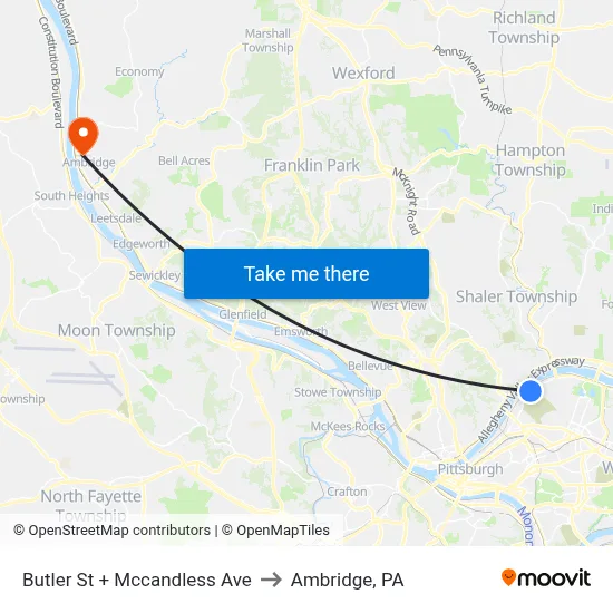 Butler St + Mccandless Ave to Ambridge, PA map