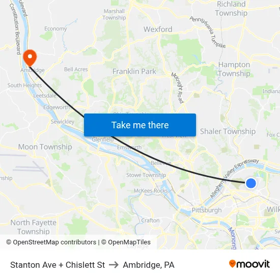 Stanton Ave + Chislett St to Ambridge, PA map