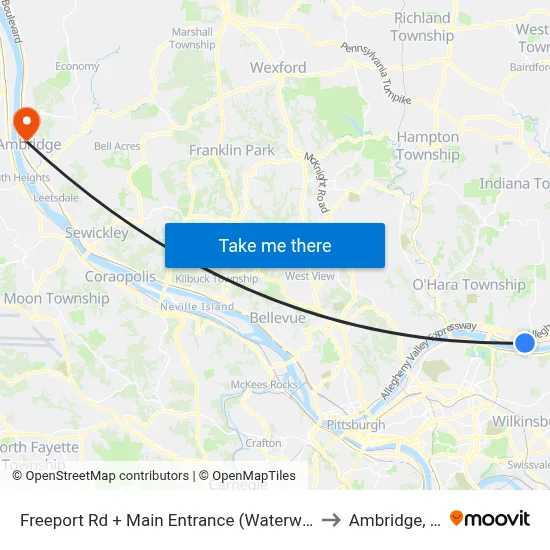 Freeport Rd + Main Entrance (Waterworks) to Ambridge, PA map