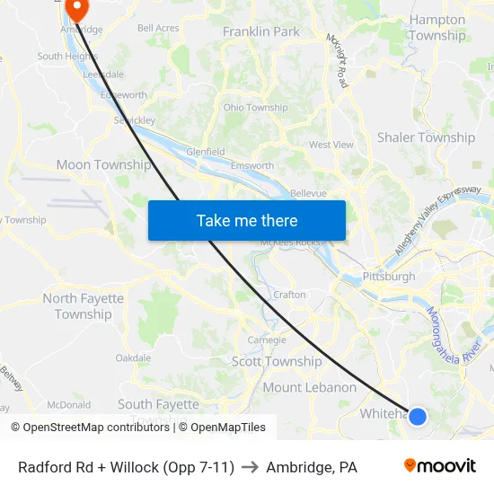 Radford Rd + Willock (Opp 7-11) to Ambridge, PA map