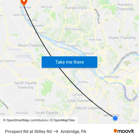 Prospect Rd at Stilley Rd to Ambridge, PA map