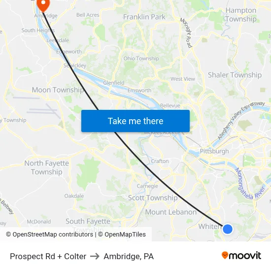 Prospect Rd + Colter to Ambridge, PA map