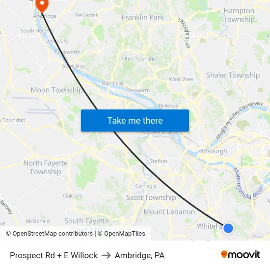 Prospect Rd + E Willock to Ambridge, PA map