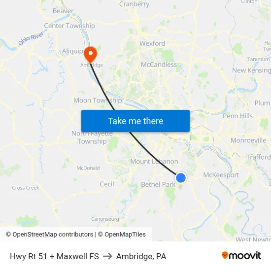 Hwy Rt 51 + Maxwell FS to Ambridge, PA map