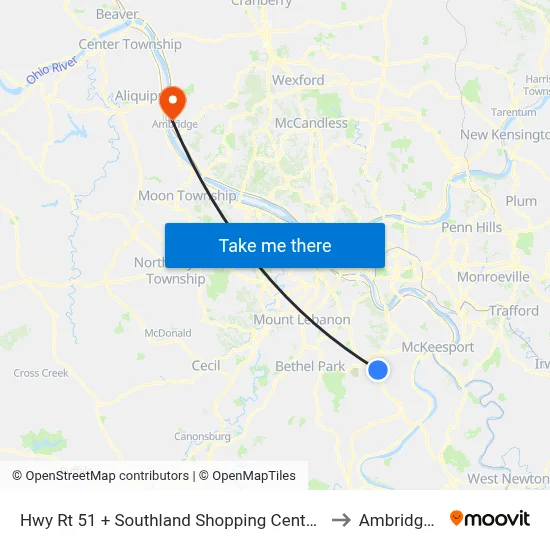 Hwy Rt 51 + Southland Shopping Center Entrance to Ambridge, PA map