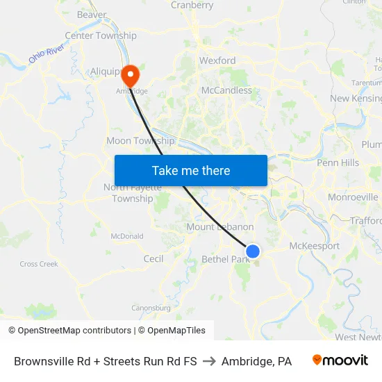 Brownsville Rd + Streets Run Rd FS to Ambridge, PA map