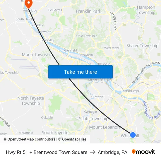 Hwy Rt 51 + Brentwood Town Square to Ambridge, PA map