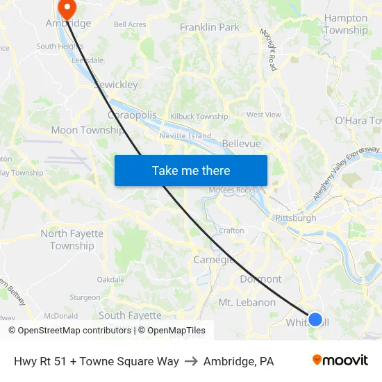 Hwy Rt 51 + Towne Square Way to Ambridge, PA map