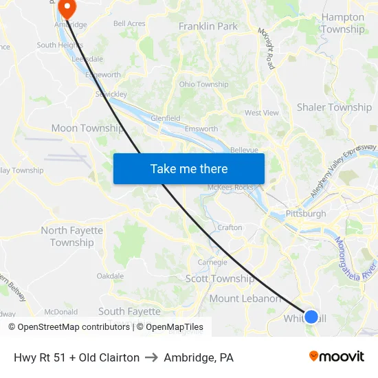Hwy Rt 51 + Old Clairton to Ambridge, PA map