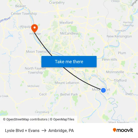 Lysle Blvd + Evans to Ambridge, PA map