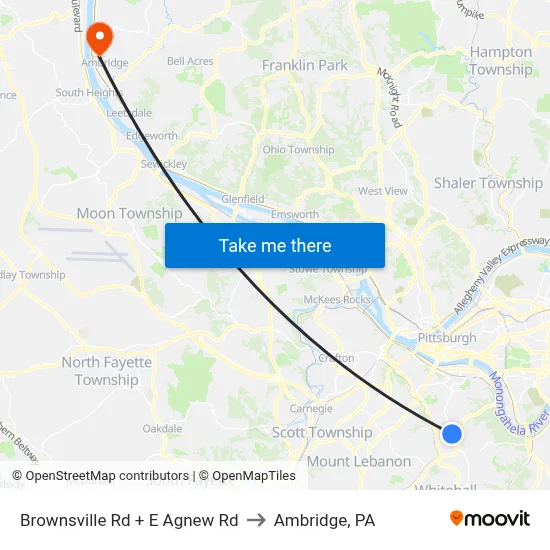 Brownsville Rd + E Agnew Rd to Ambridge, PA map