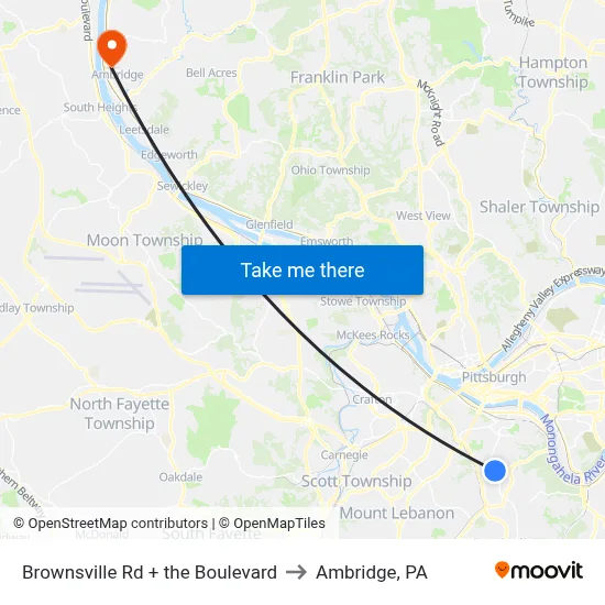 Brownsville Rd + the Boulevard to Ambridge, PA map