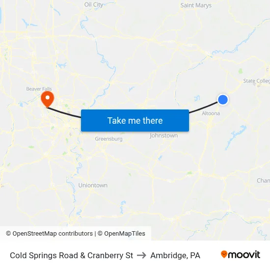 Cold Springs Road & Cranberry St to Ambridge, PA map