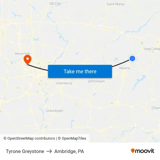 Tyrone Greystone to Ambridge, PA map