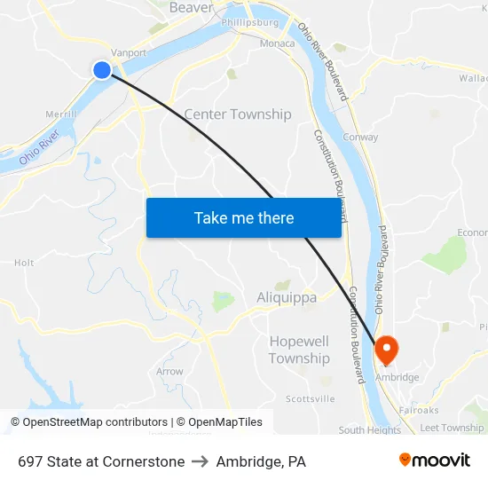 697 State at Cornerstone to Ambridge, PA map