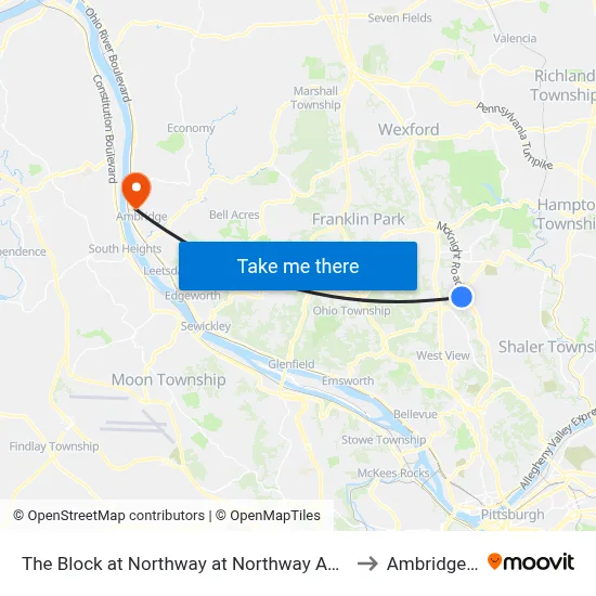 The Block at Northway at Northway Apartments to Ambridge, PA map