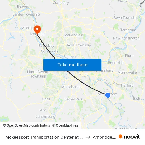Mckeesport Transportation Center at Bay #2 to Ambridge, PA map