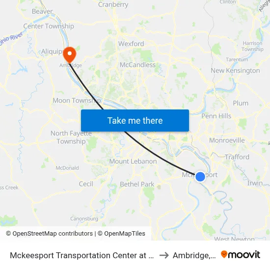 Mckeesport Transportation Center at Bay #4 to Ambridge, PA map