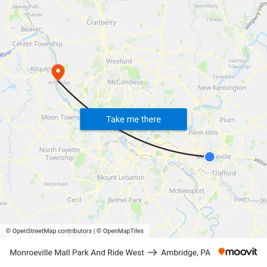 Monroeville Mall Park And Ride West to Ambridge, PA map