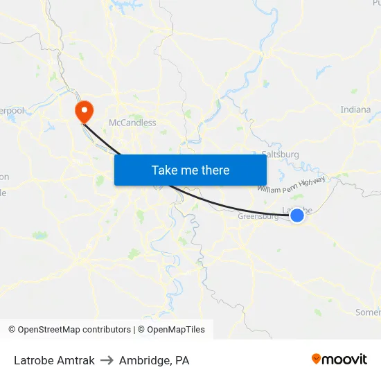 Latrobe Amtrak to Ambridge, PA map