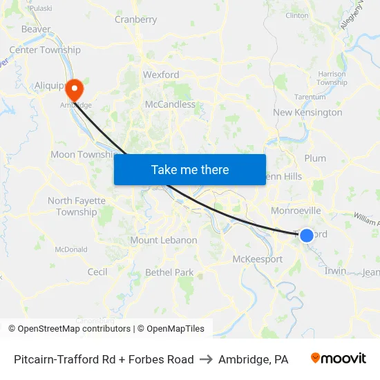 Pitcairn-Trafford Rd + Forbes Road to Ambridge, PA map