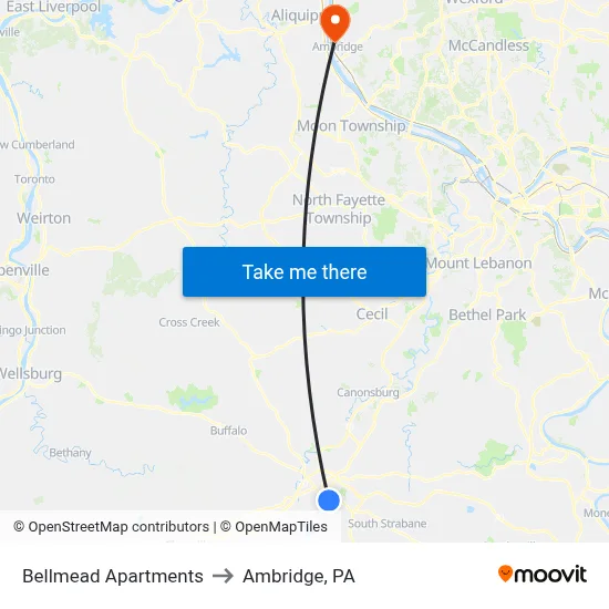Bellmead Apartments to Ambridge, PA map