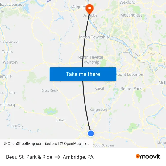 Beau St. Park & Ride to Ambridge, PA map