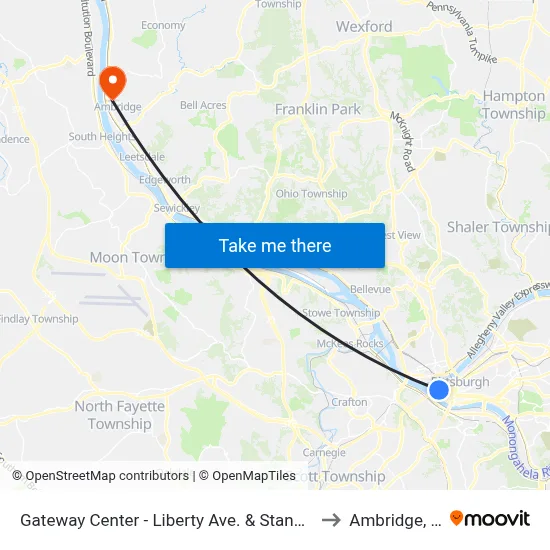 Gateway Center - Liberty Ave. & Stanwix St. to Ambridge, PA map