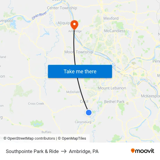 Southpointe Park & Ride to Ambridge, PA map