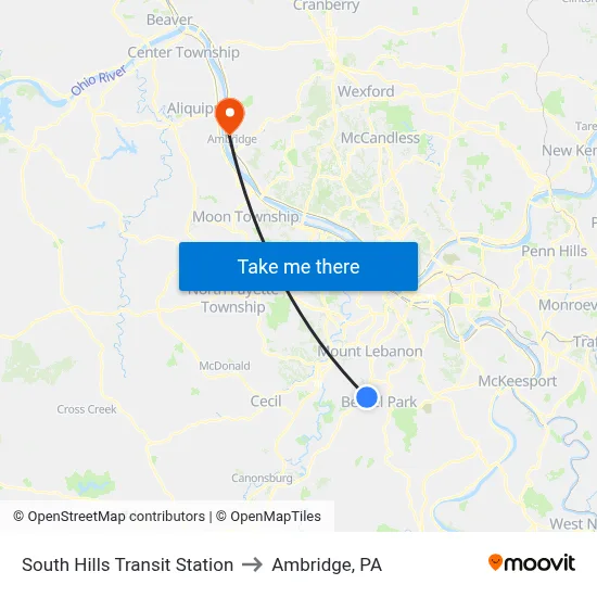 South Hills Transit Station to Ambridge, PA map