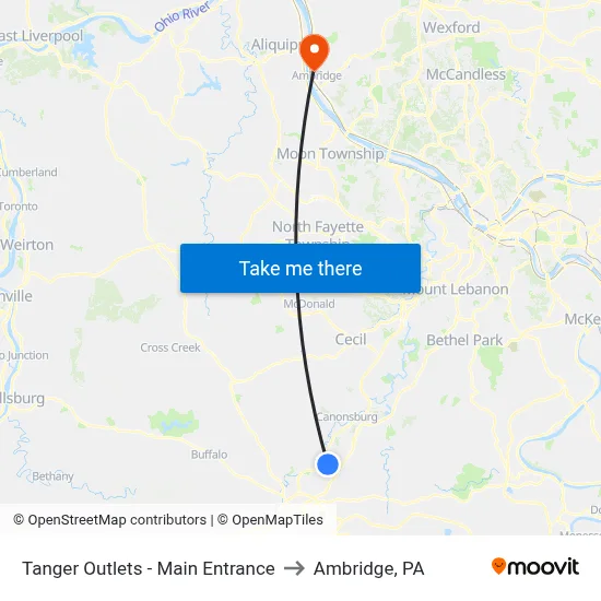 Tanger Outlets - Main Entrance to Ambridge, PA map