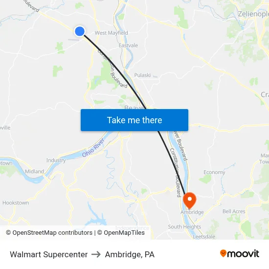 Walmart Supercenter to Ambridge, PA map