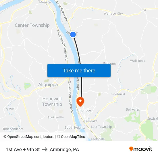 1st Ave + 9th St to Ambridge, PA map
